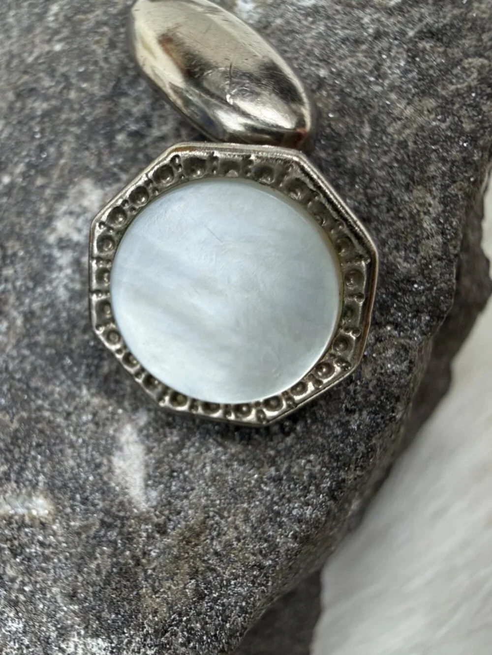 Vintage Art Deco Mother of Pearl Silver Tone Cufflinks Cuff Links .5
